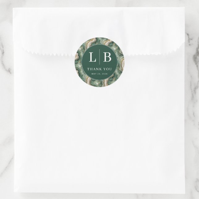 Elegante grüne Marmorwellen Runder Aufkleber (Tasche)
