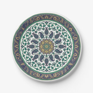 Elegante grüne marokkanische Mandala-Papierplatte Pappteller