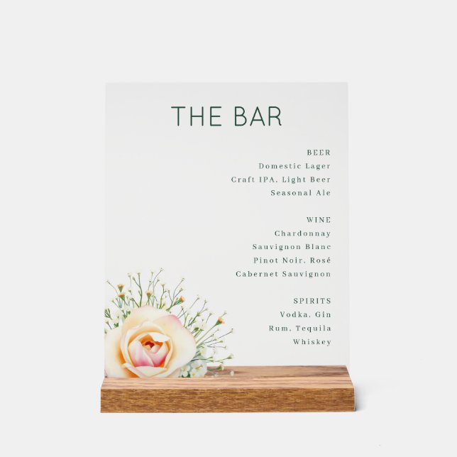 Elegante grüne minimalistische Bar-Speisekarte Acrylschild (Vorderseite)