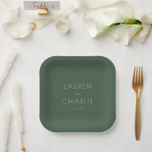 Elegante grüne minimalistische Einladung Pappteller