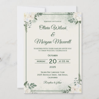 Elegante grüne Minimalistische Hochzeitseinladung Einladung