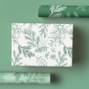 Elegante grüne monochrome rustikale Winter Botanic Geschenkpapier Set