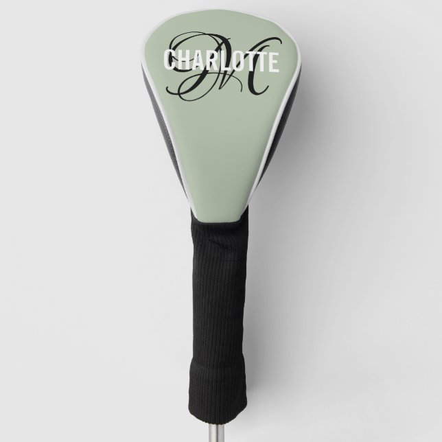 Elegante grüne Monogram Name Golf Head Cover Headcover (Vorderseite)