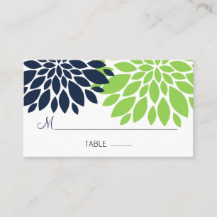 Elegante grüne Navy Blue Floral Burst Platzkarten