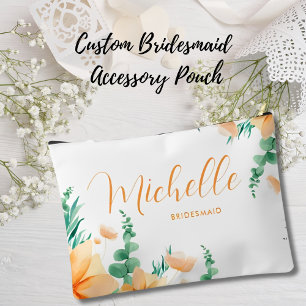 Elegante grüne orange rustikale Wildblumen Brautju Zubehörtasche