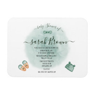ELEGANTE GRÜNE & ORANGE WATERCOLOR BABYPARTY MAGNET