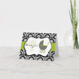 Elegante grüne Polka Dot Damast-Baby Shower Danke