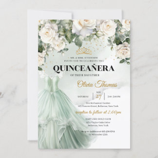 Elegante Grüne Prinzessin Dress White Roses Grüne Einladung