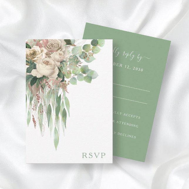 Elegante grüne Rose Hochzeit RSVP Karte (Von Creator hochgeladen)