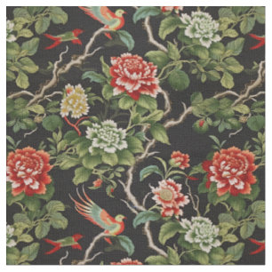 Elegante grüne rote floral Chinoiserie Stoff