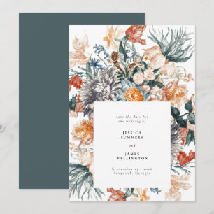 Elegante grüne rote Vintage-Blumenmalerei Hochzeit Save The Date