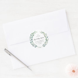 Elegante Grüne Rücksendeadresse Rustikale Hochzeit Runder Aufkleber