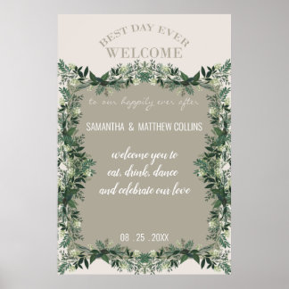Elegante Grüne Rustikale Hochzeitsempfehlung Poster