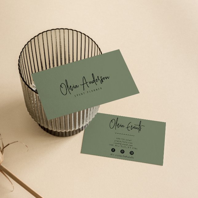 Elegante grüne rustikale Minimalistische Boho Chic Visitenkarte (Von Creator hochgeladen)