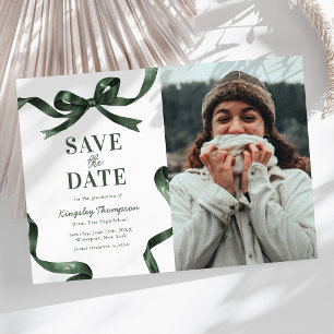 Elegante grüne Schleife Abschluss Save the Date