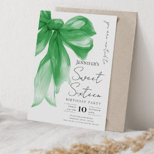 Elegante grüne Schleife Coquette Schrift Süße 16-P Einladung