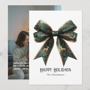 Elegante grüne Schleife Feiertags-Foto-Weihnachtsk Feiertagskarte