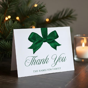 Elegante grüne Schleife Weihnachten Baby Shower Dankeskarte