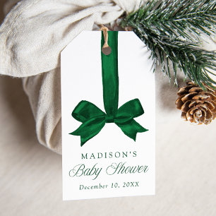 Elegante grüne Schleife Weihnachten Baby Shower Geschenkanhänger