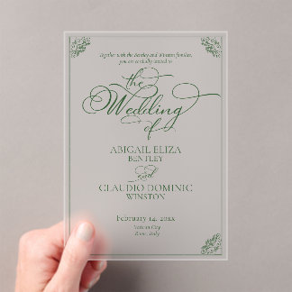 Elegante grüne Schrift & Border Destination Hochze Acryleinladungen