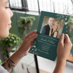 Elegante grüne Smaragd-Foto-Hochzeit Einladung
