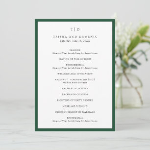 Elegante grüne Smaragd-Monogramm-Moderne-Hochzeit Programm