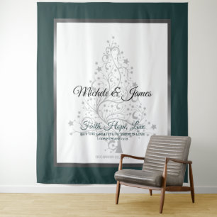 Elegante grüne Smaragd-Silber-Winterhochzeit Wandteppich