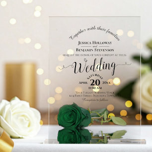 Elegante grüne Smaragdröschen-Hochzeit in Kalligra Acryleinladungen