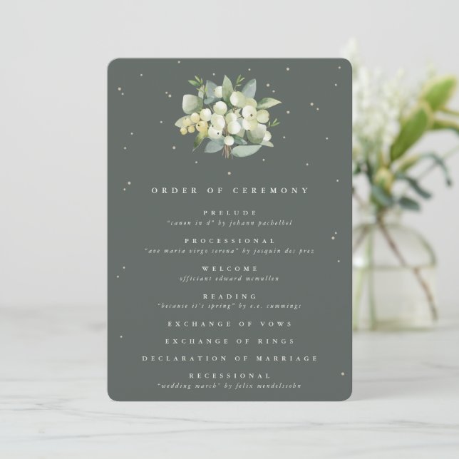 Elegante grüne Snowberry+Eucalyptus Bouquet Weddin Programm (Stehend Vorderseite)