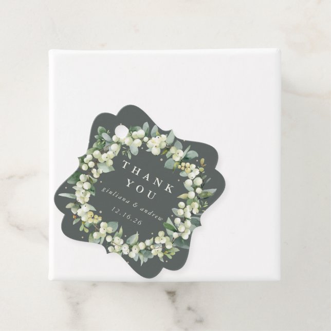 Elegante grüne Snowberry+Eucalyptus Wreath Wedding Geschenkanhänger (Beispiel)