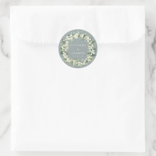 Elegante grüne Snowberry+Eucalyptus Wreath Wedding Runder Aufkleber