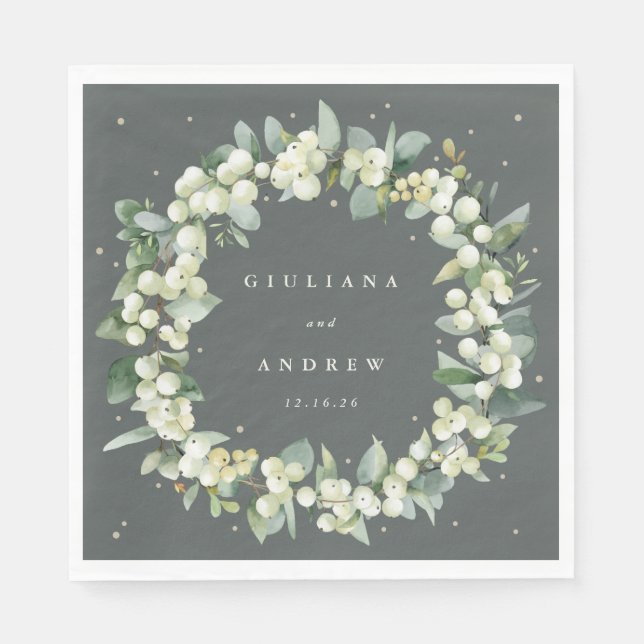 Elegante grüne Snowberry+Eucalyptus Wreath Wedding Serviette (Vorderseite)
