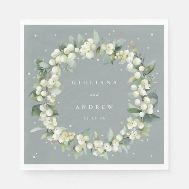Elegante grüne Snowberry+Eucalyptus Wreath Wedding Serviette (Vorderseite)