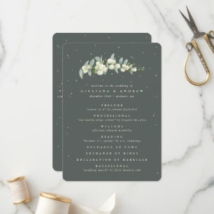 Elegante grüne Snowberry+Eukalyptus Stem Wedding Programm