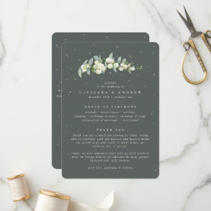 Elegante grüne Snowberry+Eukalyptus Stem Wedding Programm