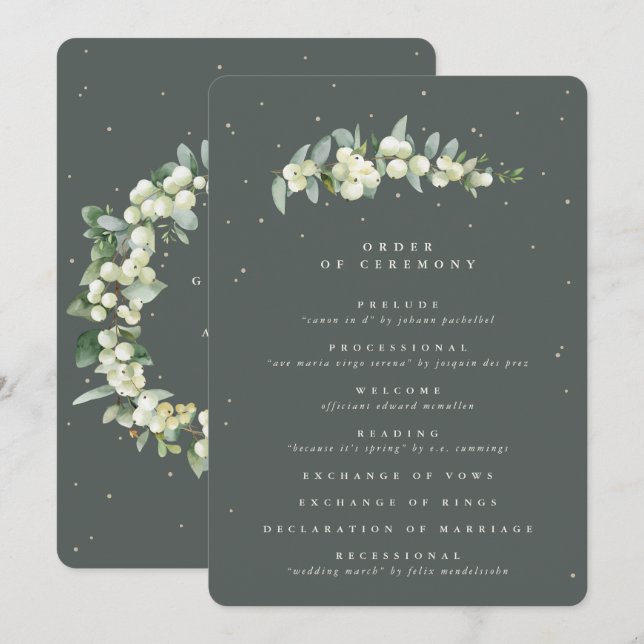 Elegante grüne Snowberry+Eukalyptus Stem Wedding Programm (Vorne/Hinten)