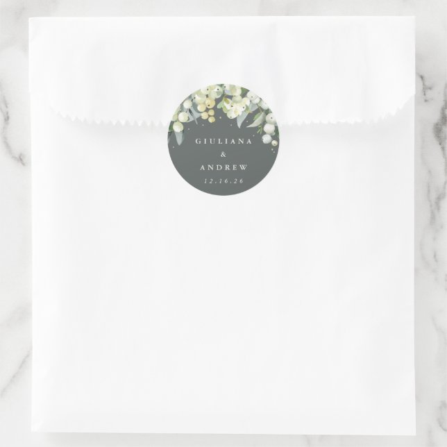 Elegante grüne Snowberry+Eukalyptus Wedding Runder Aufkleber (Tasche)