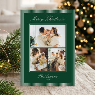 Elegante grüne Streifen Weihnachts-Fotocollage Feiertagskarte