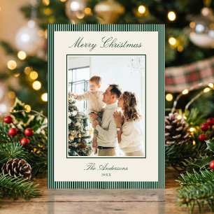 Elegante grüne Streifen Weihnachtsfoto Feiertagskarte