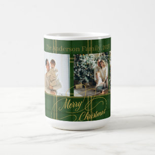 Elegante grüne Tartan-Familienfoto-Weihnachtskarte Kaffeetasse