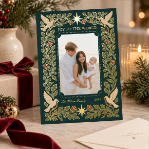 Elegante Grüne Taube Weihnachten Familienfoto Folien Feiertagskarte