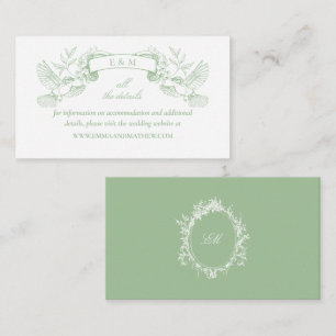 Elegante grüne Toile-Vögel Barock-Hochzeitswebsite Begleitkarte