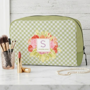 Elegante grüne Toilettentasche mit Scheckmuster Waschbeutel