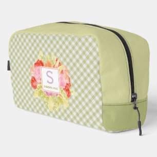 Elegante grüne Toilettentasche mit Scheckmuster Waschbeutel