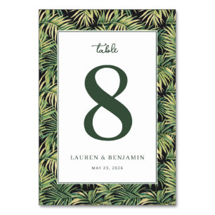 Elegante grüne tropische Blätter Tischnummer