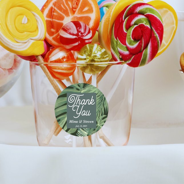 Elegante grüne tropische botanische Dankeschön für Runder Aufkleber (Von Creator hochgeladen)