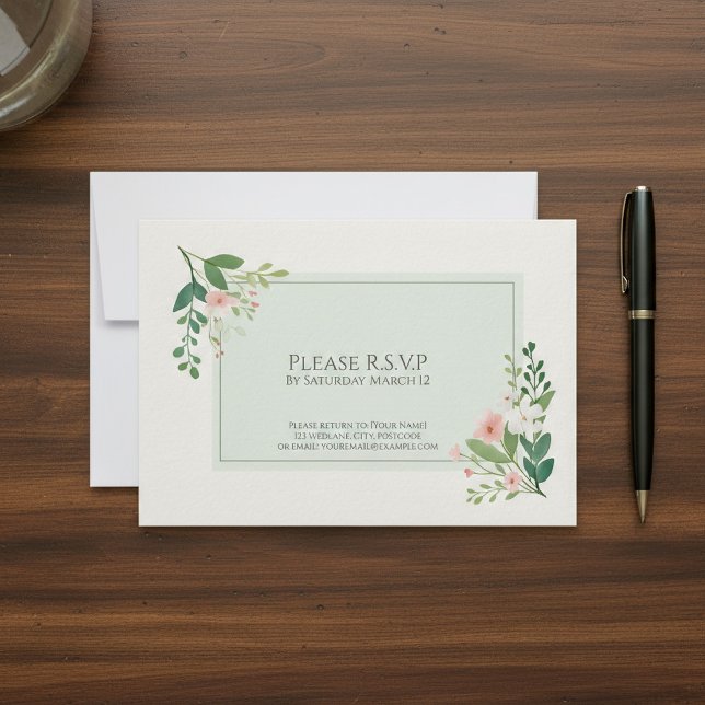 Elegante grüne UAWG Flora Response Card RSVP Karte (Elegant green Watercolor Floral RSVP Response Card.)