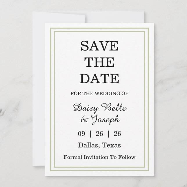Elegante grüne Umrandung   Save The Date (Vorderseite)