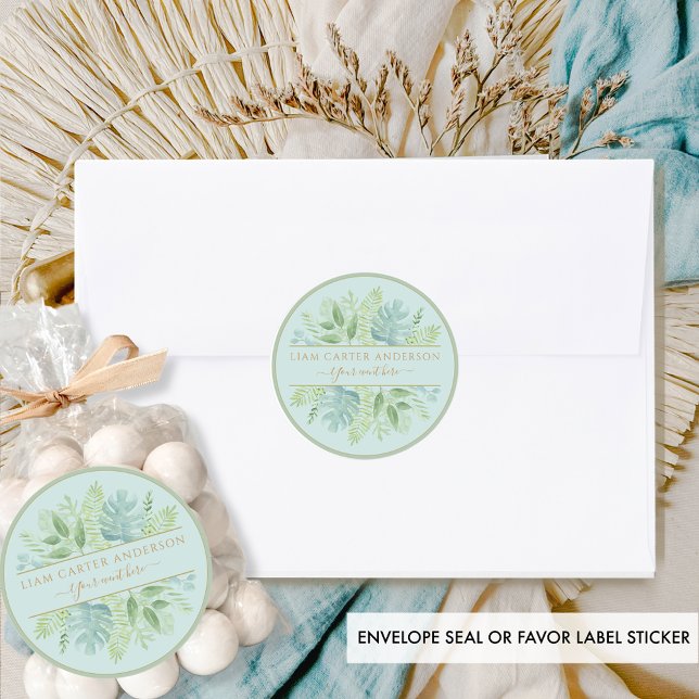 Elegante Grüne und Blaue Wasserfarben Grüne Klassi Runder Aufkleber (Von Creator hochgeladen)