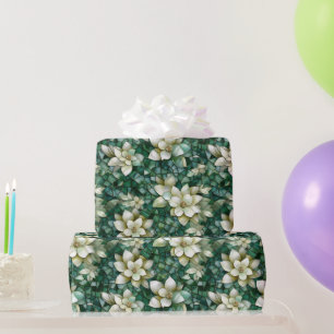 Elegante grüne und cremefarbene Blume Mosaikmuster Geschenkpapier